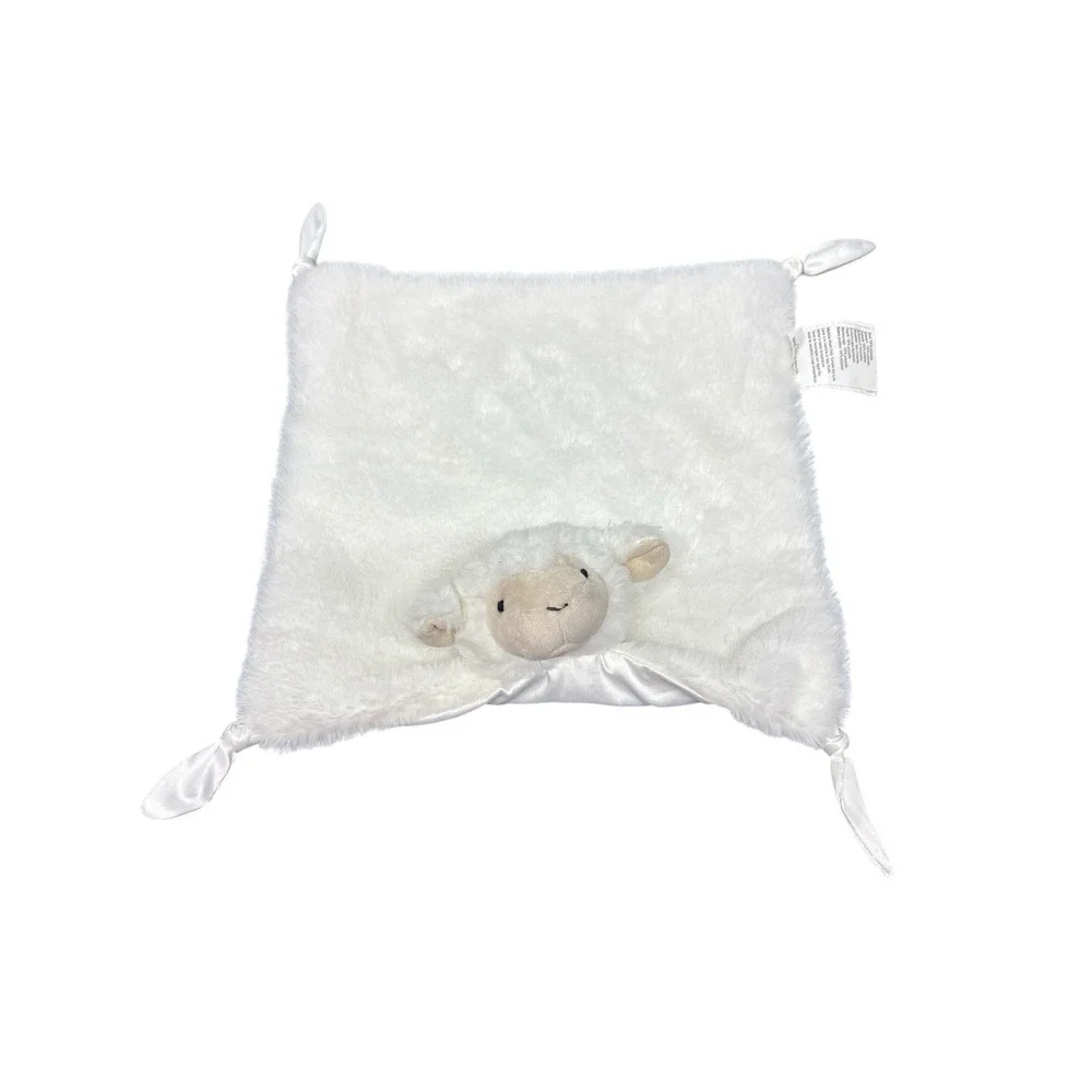 Pottery Barn‎ Lamb Lovey Security Blanket White Knotted Satin Blankie Plush Baby